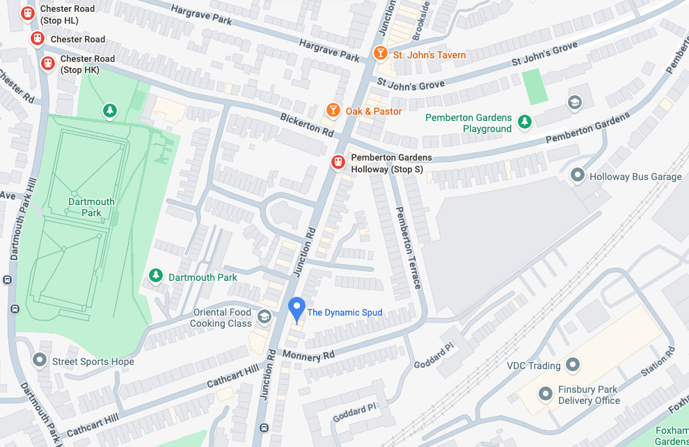 Map showing The Dynamic Spud, 167 Junction Road, Archway